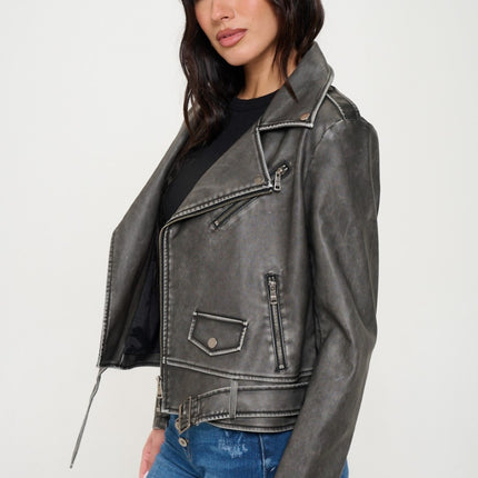 Coalition LA Zip Up Biker Jacket with Belt