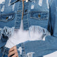 American Bazi Distressed Denim Jacket with Frayed Hem