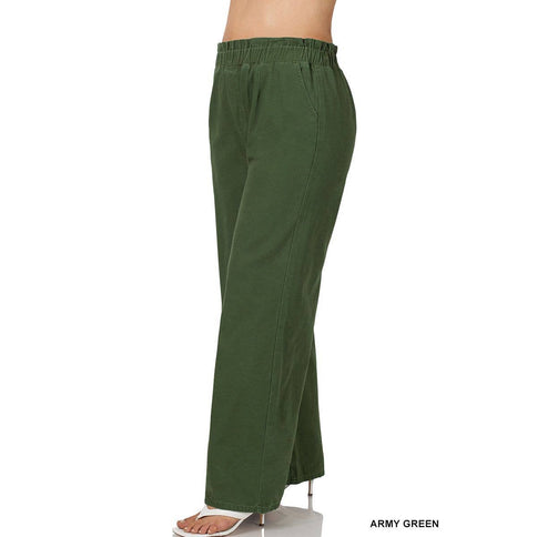 PLUS STONE WASHED CANVAS PAPERBAG WIDE LEG PANTS