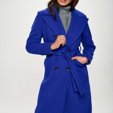 Coalition LA Double-Breasted Longline Coat with Belt