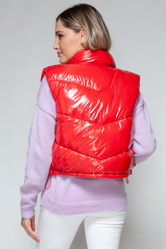 Snobbish Zip Up Turtleneck Shiny Quilted Vest