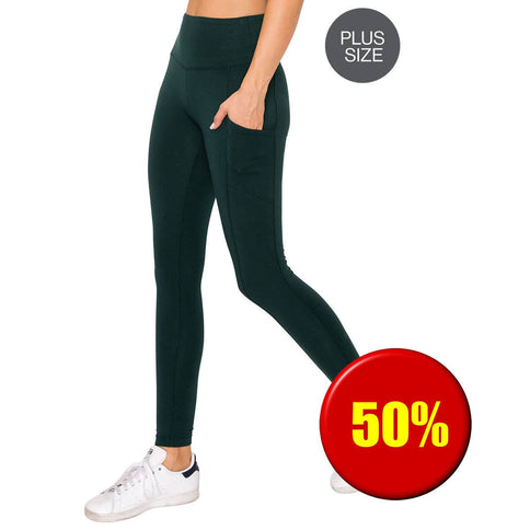 PLUS COTTON WIDE WAISTBAND LEGGINGS WITH POCKETS