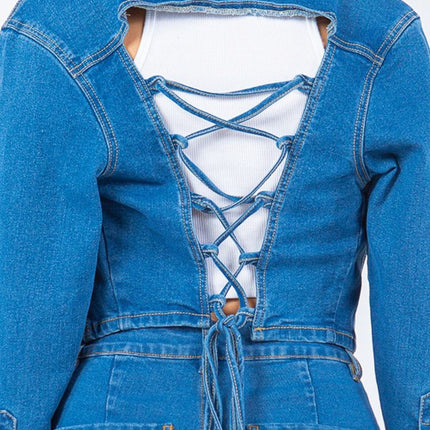 American Bazi Laced Back Cropped Denim Jacket