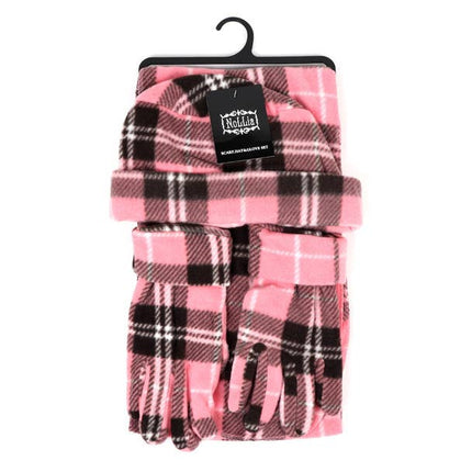 Women's Pink Plaid Fleece Winter Set