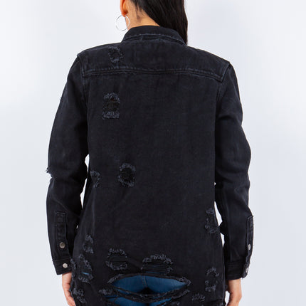 American Bazi Distressed Button Up Long Sleeve Denim Jacket