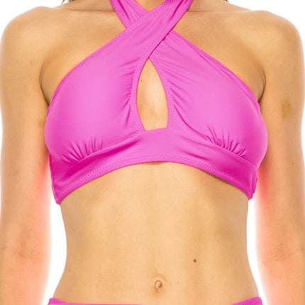 TWO PIECE CRISS CROSS NECKLINE BOW TIED BIKINI