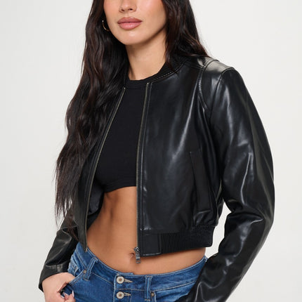 Coalition LA Zip Up Cropped Bomber Jacket