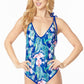 ONE PIECE BATHING SUIT FLORAL PRINT SHOULER TOP TI