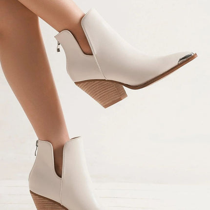 Beast Fashion Pointed Metal-Tip Toe Block Heel Ankle Boots