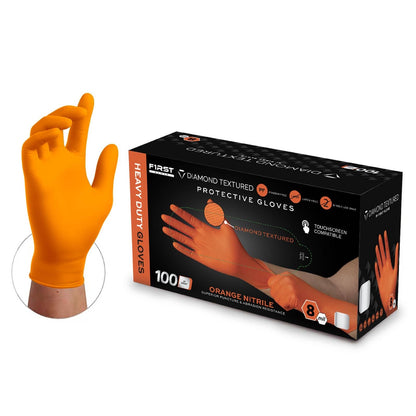 First Glove 8 Mil Oranage Nitrile Gloves Box of 100