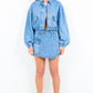 American Bazi Drawstring Waist Crop Denim Jacket