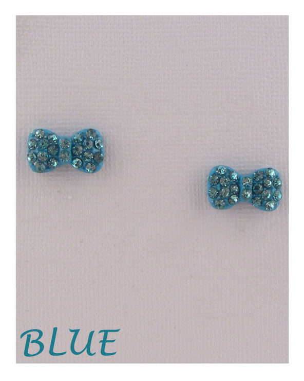 Bow earrings w/decorative rhinestones