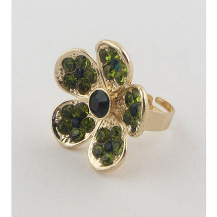 Flower rhinestone adjustable ring