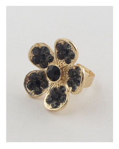 Flower rhinestone adjustable ring