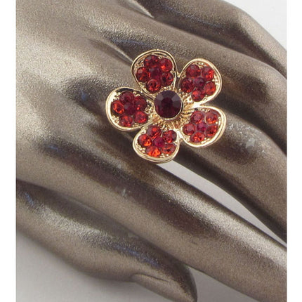 Flower rhinestone adjustable ring