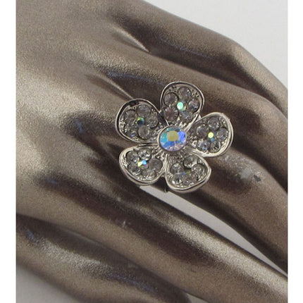 Flower rhinestone adjustable ring