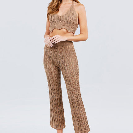 Flare Long Fishnet Sweater Pants