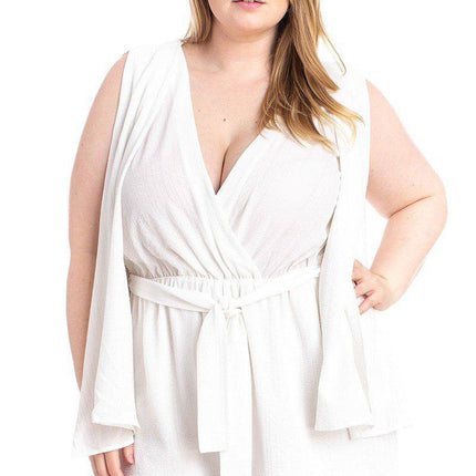 Shimmer Fabric Draped Open Sleeve Romper