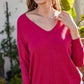 V Neck 3/4 Sleeve Side Slit Hi-lo Sweater