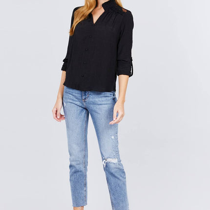 V-neck Button Down Woven Top