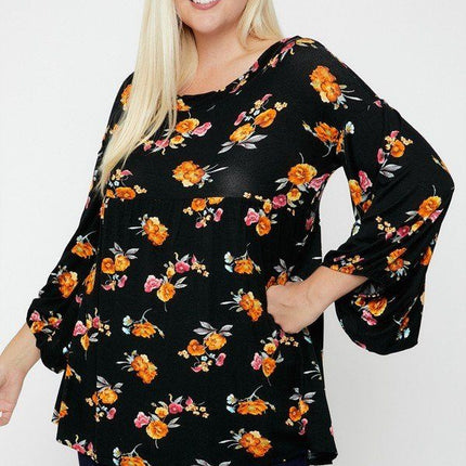 Floral, Bubble Sleeve Tunic