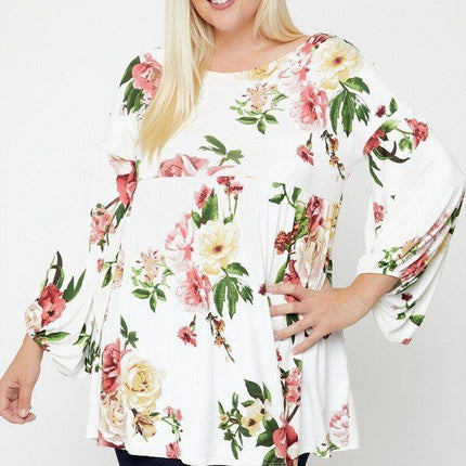 Floral, Bubble Sleeve Tunic