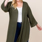 Plus Size Solid Hacci Brush Open Front Long Cardigan With Bell Sleeves