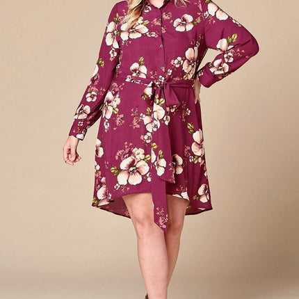 Floral Woven Button-down Collared Shirt Dress