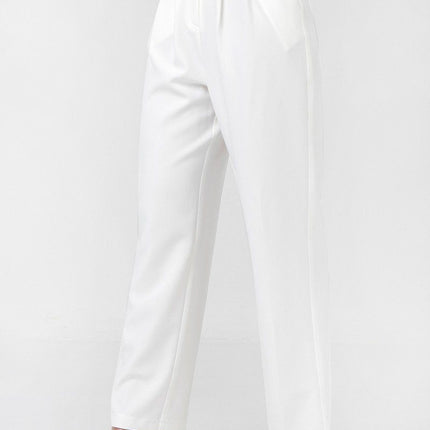 A Solid Pant Featuring Paperbag Waist With Rattan Buckle Belt