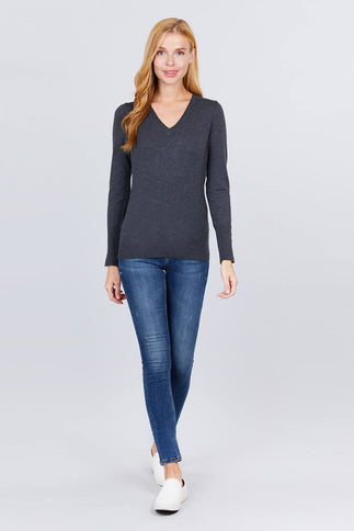 V-neck Sweater W/rivet Button