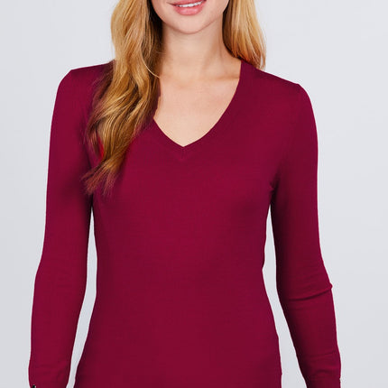 V-neck Sweater W/rivet Button