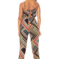 Boarder Print Wrap Drawstring Waist Jumpsuit