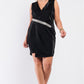 Sleeveless V-neck Asymmetrical Wrap Rhinestones Detail Fitted Mini Blazer Dress