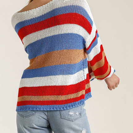 Multicolored Stripe Round Neck Long Sleeve Knit Sweater