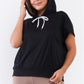 Black Short Wing Sleeve Relaxed Fit White Draw String Tie Hood Detail Top