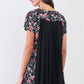 Black Multicolor Floral Print Pleated Back Detail Relaxed Mini Dress