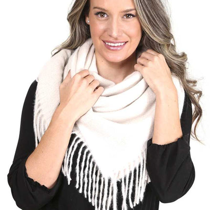 Solid Color Blanket Scarf With Fringes