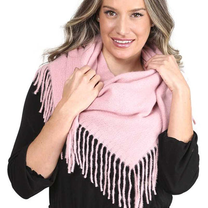 Solid Color Blanket Scarf With Fringes