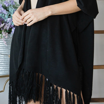 Draped Poncho Cardigan With String Detail