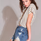 Ripped High-waist Front Zip-up Raw Hem Detail Distressed Mini Shorts