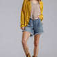 High Rise Denim Shorts With Raw Hem