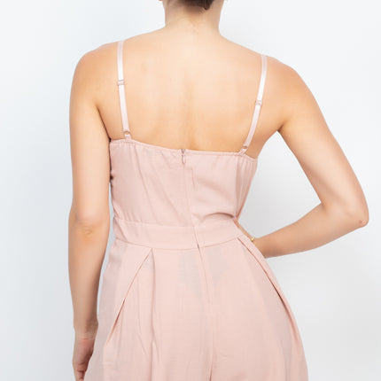 Cinched Zip Sweetheart Pleated Romper