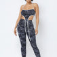 Mesh Print Crop Top With Plastic Chain Halter Neck With Matching Leggings