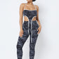 Mesh Print Crop Top With Plastic Chain Halter Neck With Matching Leggings