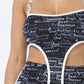 Mesh Print Crop Top With Plastic Chain Halter Neck With Matching Leggings