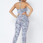 Mesh Print Crop Top With Plastic Chain Halter Neck With Matching Leggings