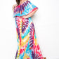 Tie Dye Off Shoulder Pleated Maxi Dress