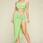 Summer Days Solid Crop Top & Split Thigh Twist Slit Skirt Cover Up Set