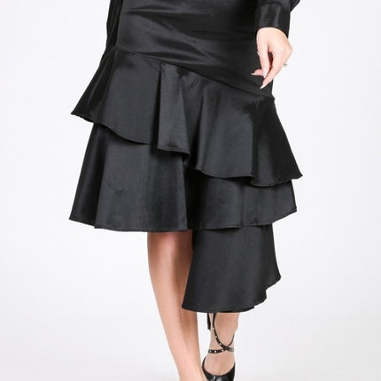 Asymmetrical Ruffle Bottom Satin Skirt