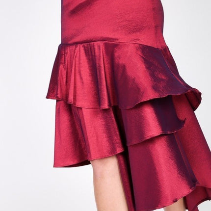 Asymmetrical Ruffle Bottom Satin Skirt